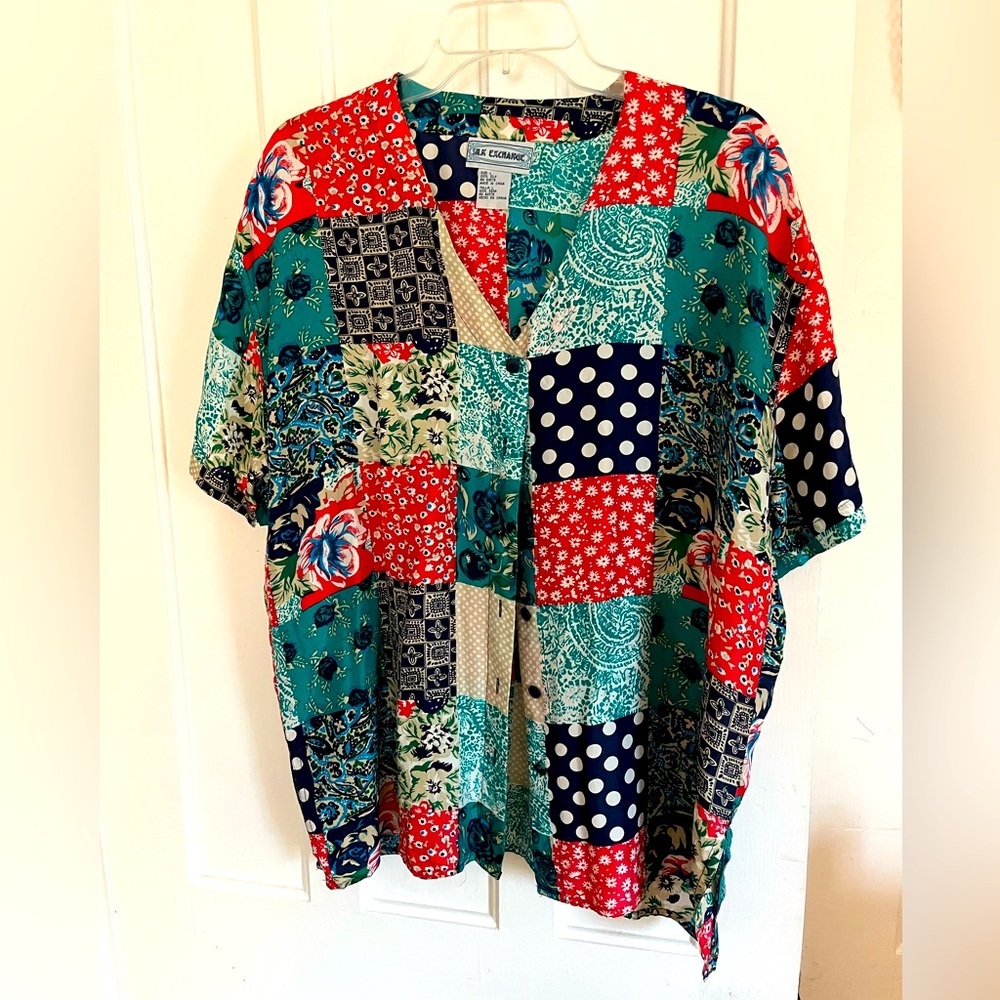 Silk Exchange Multicolor Silk Patchwork Shirt Siz… - image 1